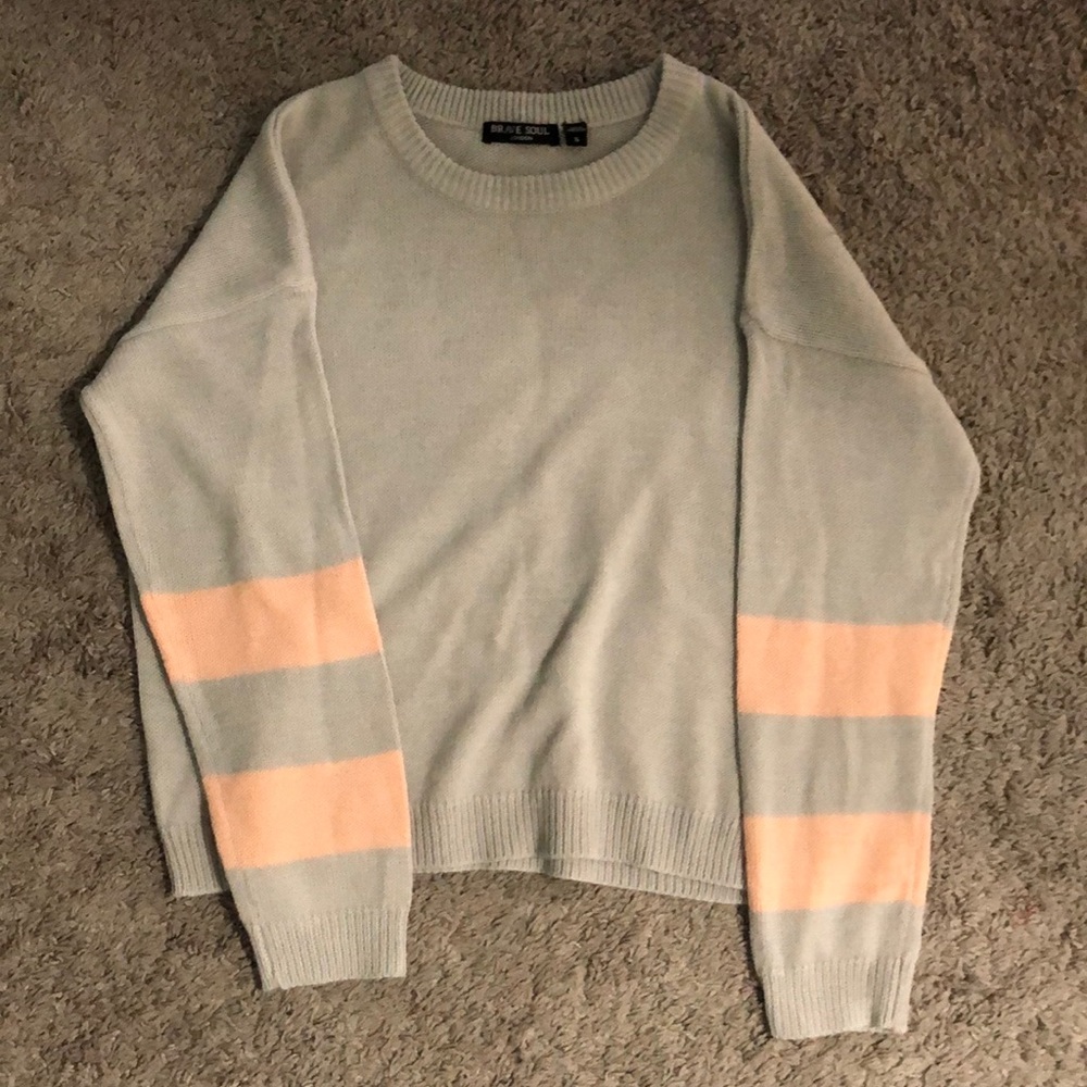 Brave Soul light Sweater- grey with pink sleeve detail